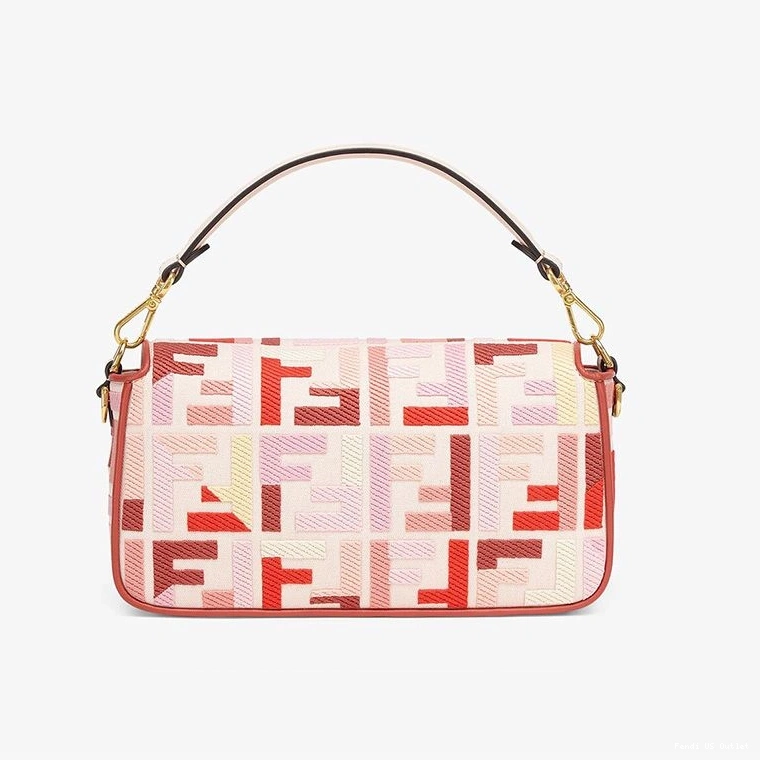 Vintage HOT Bag Baguette In Canvas Motif Red Fendi FF Medium Pink 0709